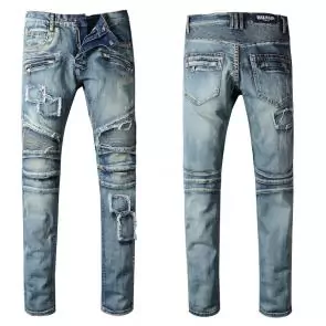 hommes balmain straight biker jeans hiphop pants patches blue